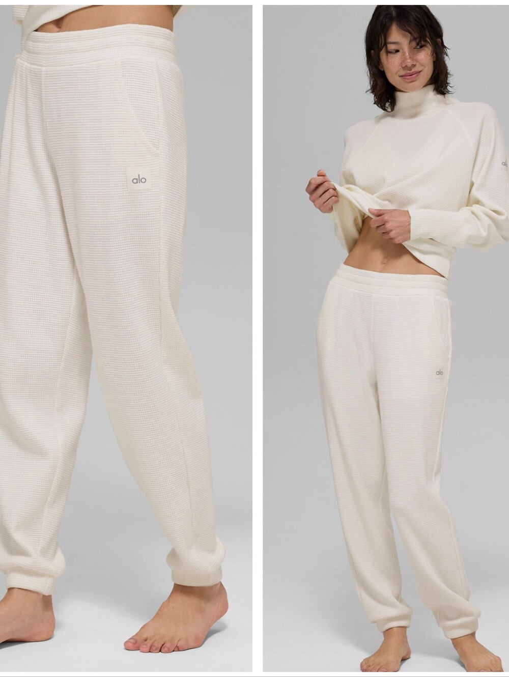 ALO Yoga Cream Waffle Knit Joggers